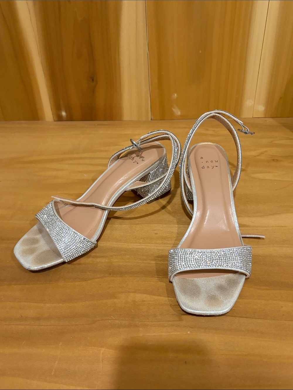 a new day Silver Rhinestone Block Heel Sandals